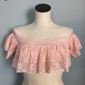 VICTORIA’S Secret Off Shoulder Lace Bralette Flutter Sleeves Size S Winter Rose